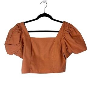 DELUC Doja Puff Sleeve Crop Top- Dusty Peach